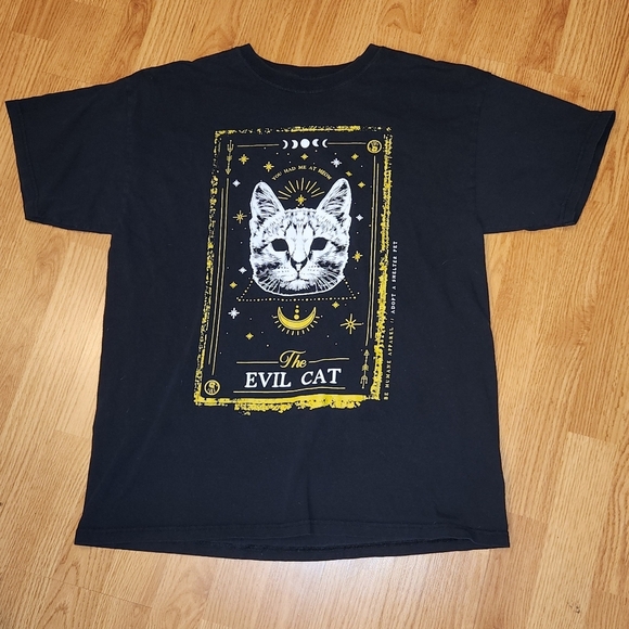 Be Human[e]"The Evil Cat’ Tarot Card, Black and Gold T-Shirt. Large. - Picture 1 of 7